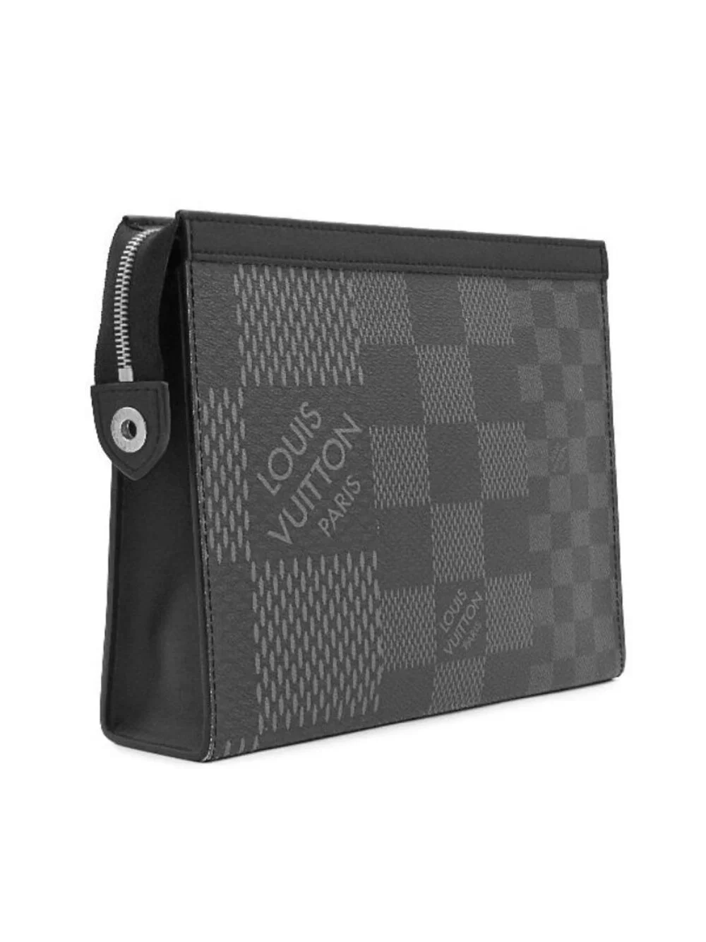 Louis Vuitton Clutch Pochette Voyage MM Leather Damier Graphite 3D Canvas Black